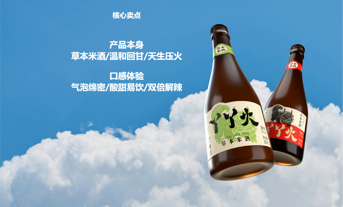 丫丫火米酒的核心卖点 产品本身 草本米酒/温和回甘/天生压火 口感体验 气泡绵密/酸甜易饮/双倍解辣 丫丫火米酒的核心卖点
产品本身
草本米酒/温和回甘/天生压火
口感体验
气泡绵密/酸甜易饮/双倍解辣